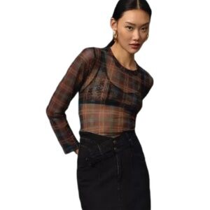 NWT Anthropologie plaid sheer shirt small